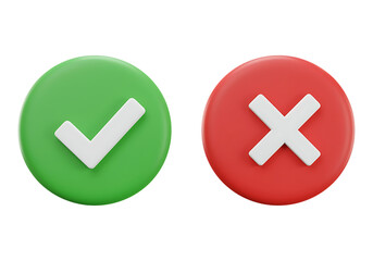 Obraz premium Green Check Mark and Red Cross Mark Representing Approval and Rejection Decisions and Selection Processes with 3D Rendering