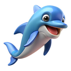 3D Cartoon Dolphin isolated on transparent background