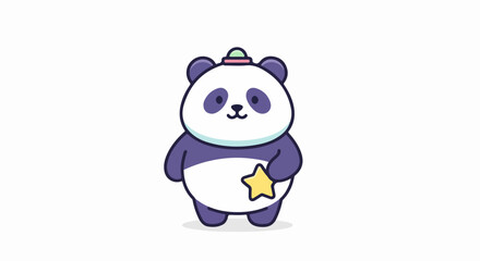 Cute Cartoon Panda Holding a Star with Hat