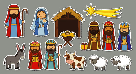 Cute Christmas Nativity Scene with Characters