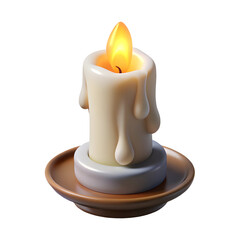 3D Model of a Lit Candle with Dripping Wax isolated on transparent background