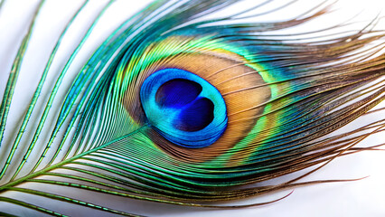 Fototapeta premium Peacock feather eye vibrant blue green and brown image
