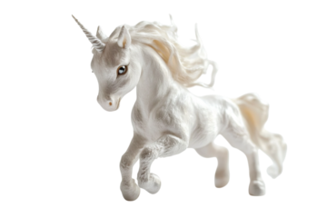 Majestic white unicorn figurine with flowing mane, capturing a sense of magic and wonder.