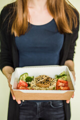 Healthy vegetable salad with tomatoes, peppers, cucumbers, onion and cheese.