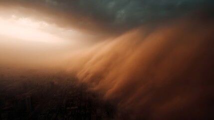 Fototapeta premium Sandstorm engulfing a city with low visibility