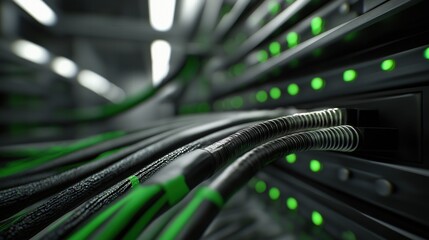 Closeup of network cables connected to server