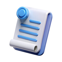 3D Render Blue and White Document Icon isolated on transparent background