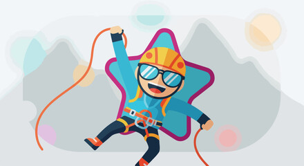 Fototapeta premium Cartoon Climber with Helmet and Harness Illustration