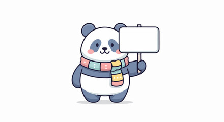 Cartoon Panda Holding Blank Sign with Scarf