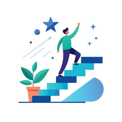 Obraz premium Man climbing stairs towards success and stars