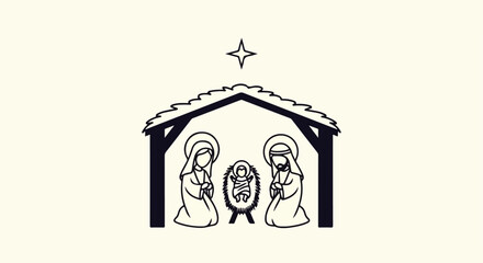 Simple Nativity Scene Depicting Holy Family with Star