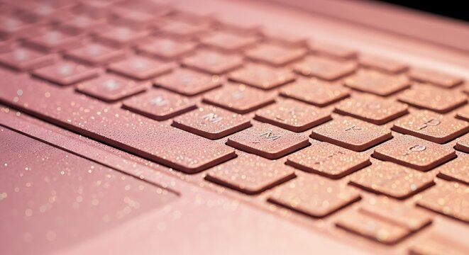 Close up of a modern laptop keyboard showing keys and surface texture for typing and communication