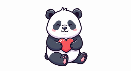 Cute Cartoon Panda Holding Red Heart Symbol