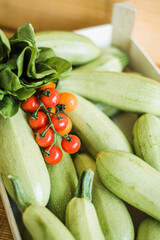 Fresh organic zucchini, raw vegetables for cooking and healthy diet.