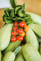 Fresh organic zucchini, raw vegetables for cooking and healthy diet.