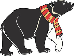 Black and white polar bear vector illustration of a wild cartoon animal silhouette