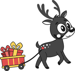 A happy cartoon reindeer, resembling Rudolph, with