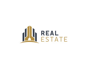 Black Gold Real Estate Logo. Construction Architecture Building Logo Design Template Element