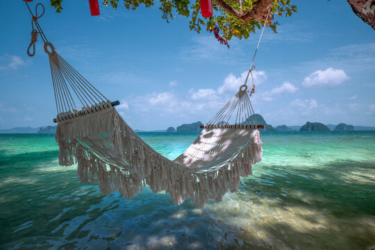 Hammock on Tubkaek Beach in Krabi province, with its clear, heavenly waters