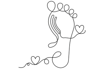Foot sole continuous one line art continuous drawing and minimalist style isolate outline vector illustration