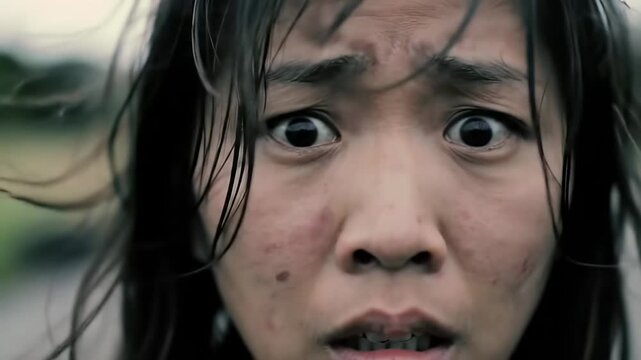 Close-up of a frightened face