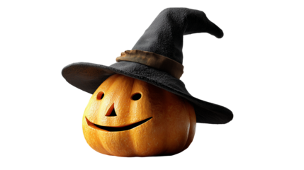 Citrouille d'Halloween sculptée avec chapeau de sorcière détouré