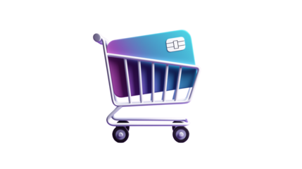 Online shopping cart icon with credit card, gradient background 