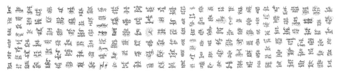 200 Hand Lettered Travel Quotes Black on White Calligraphy Set