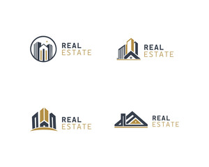 Black Gold Real Estate Logo. Construction Architecture Building Logo Design Template Element