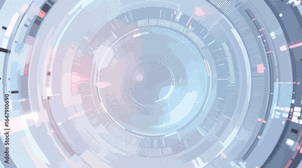 Poster futuristic circular interface with abstract geometric patterns and soft colors vector illustration.