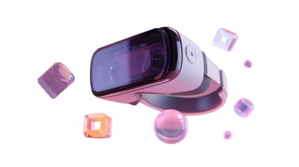 VR headset with floating interface and holographic elements