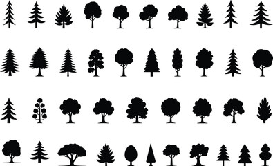 Collection of Various Tree Silhouettes, Nature Elements for Design, Vector Graphics, Perfect for Adobe Stock, SEO Optimized, Botanical Icons, Forest Shapes