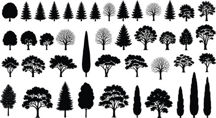 Collection of Various Tree Silhouettes, Perfect for Nature, Landscape, and Design Projects, Vector Illustration, Graphic Art, Adobe Stock Asset
