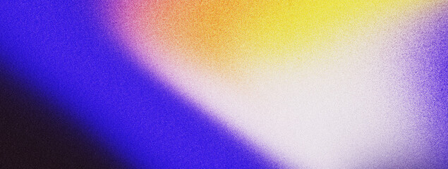 Abstract grainy gradient background, orange blue white yellow glowing color gradient shape, noise texture black backdrop web page banner poster and header design