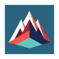 Geometric Mountain Range in Shades of Blue Red and White