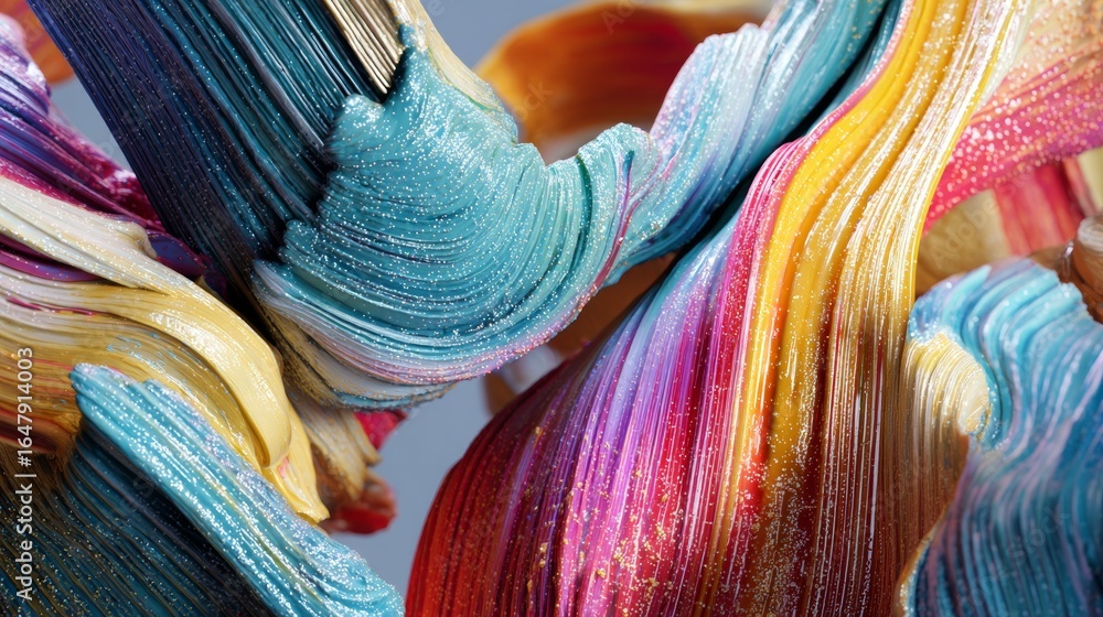 Poster colorful paint brushstrokes in abstract motion captured in macro artistic texture pattern