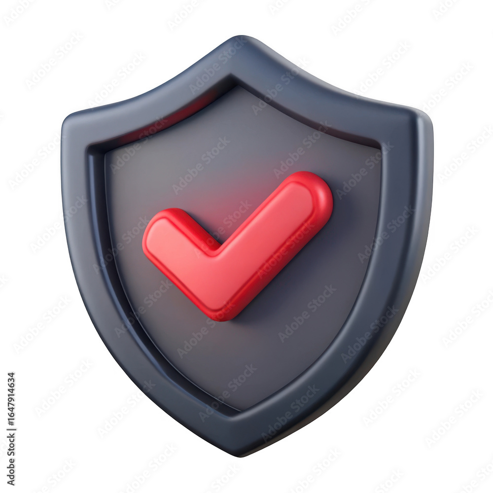Poster 3d security shield with red checkmark isolated on transparent background