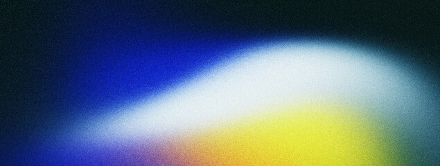 Abstract grainy gradient background, orange blue white yellow glowing color gradient shape, noise texture black backdrop web page banner poster and header design