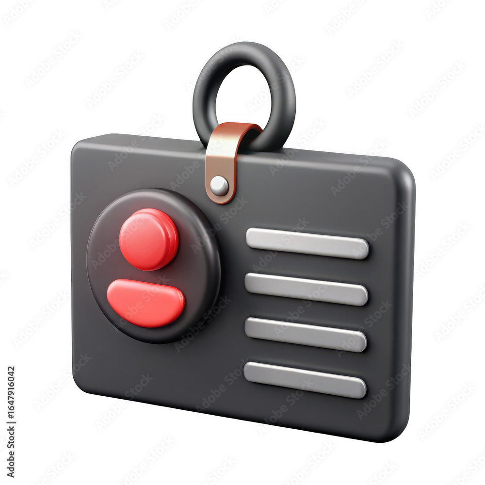 Poster 3d stylized id card with red buttons isolated on transparent background