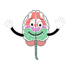 Vector illustration of cute cartoon brain mascot in various fun and expressive poses. Expressive Brain Illustration