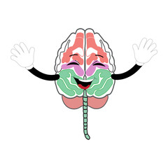 Vector illustration of cute cartoon brain mascot in various fun and expressive poses. Expressive Brain Illustration