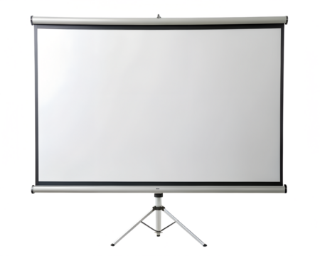 Portable projector screen on tripod stand isolated on transparent background