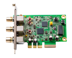 Electronic circuit board with components isolated on transparent background