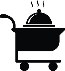 Food cart silhouette, hot meal icon, catering service vector, restaurant delivery design, flat style, cad drawing flat vector illustration