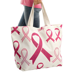 Pink Ribbon Tote Bag Breast Cancer Awareness isolated on transparent background