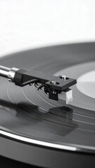 Close-up view of a turntable needle on a record