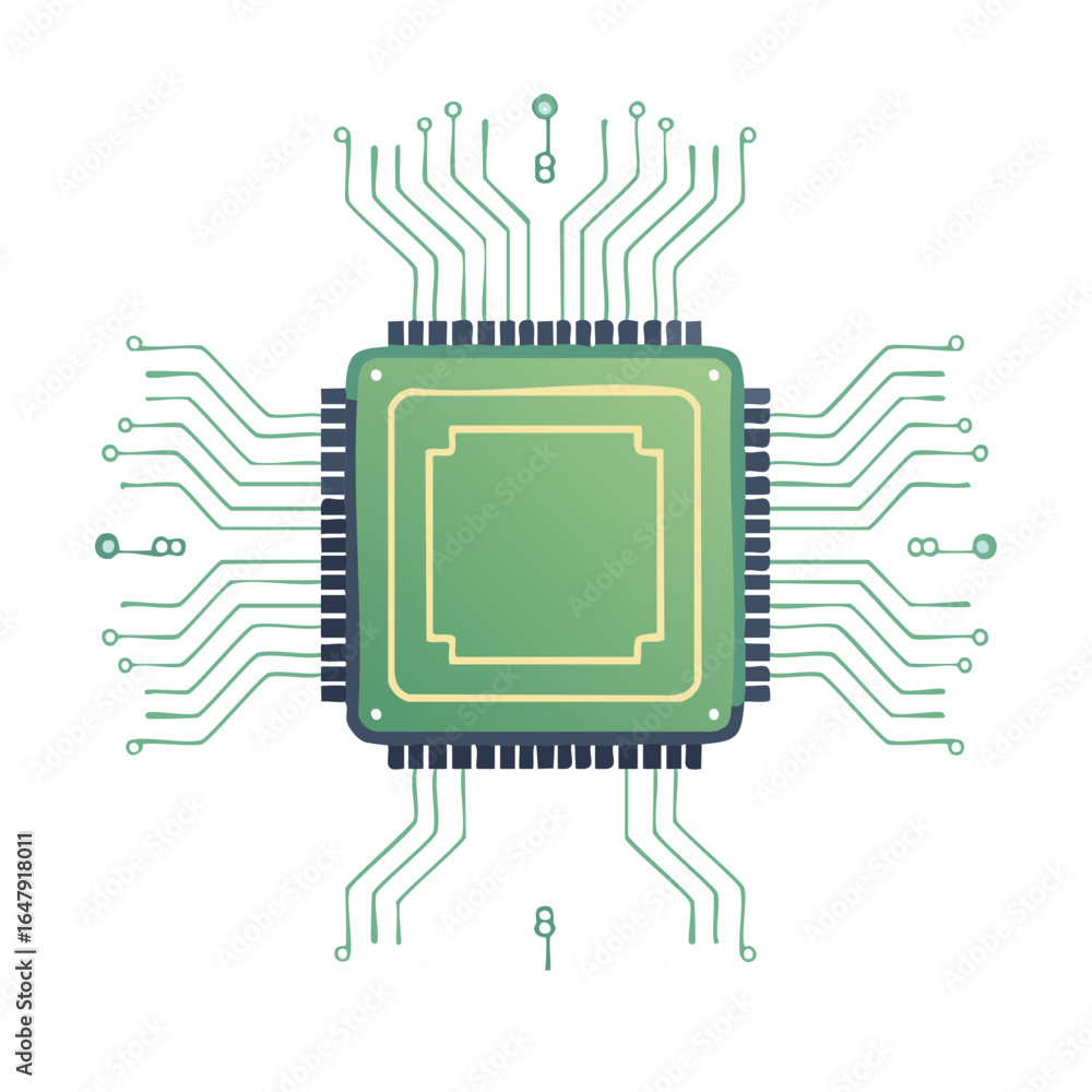 Poster Green Computer Chip with Circuit Board Design Technology and Microprocessor