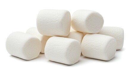 Pile of white fluffy marshmallows isolated on a plain white background sweet confectionery snack food