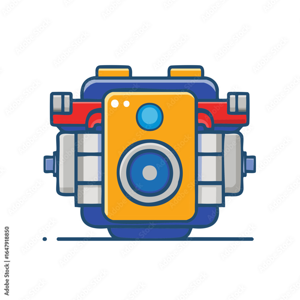 Poster stylized machine engine with gears and colorful components in isolated vector illustration