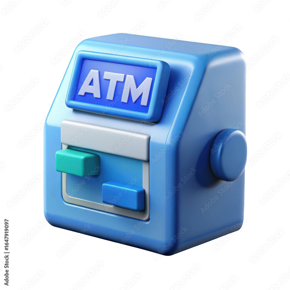 Aufkleber 3d blue atm machine with digital display isolated on transparent background